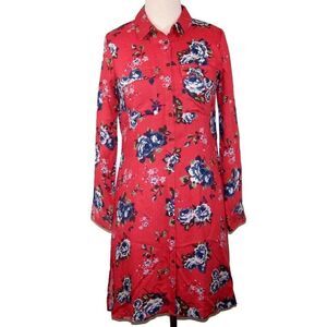 Takara Shirt Dress Small Button Front Long Sleeve High Slit Floral Soft Rayon